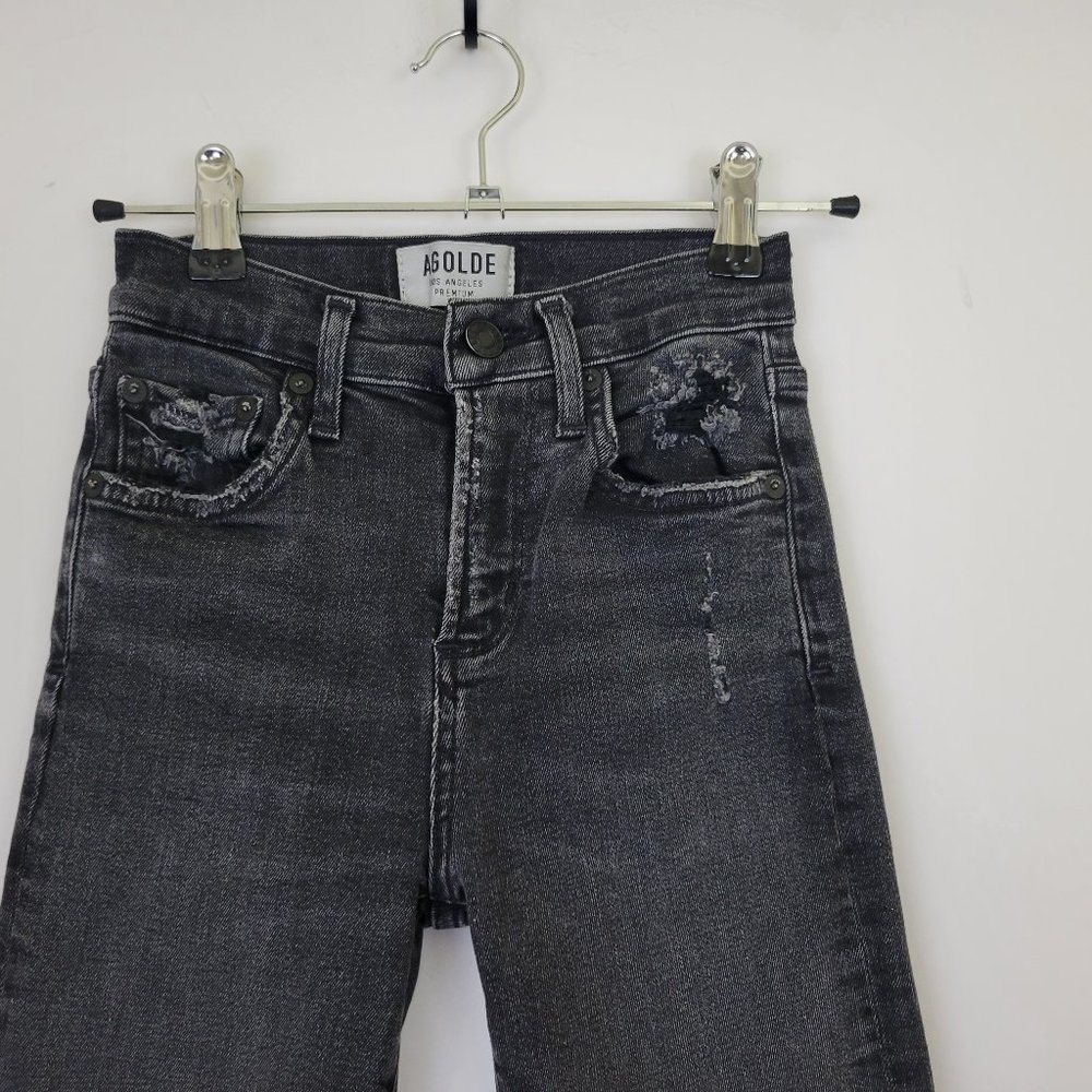 AgoldE Sophie High Rise Skinny Crop Destroyed Hem in Temple Gray Black - Picture 4 of 12